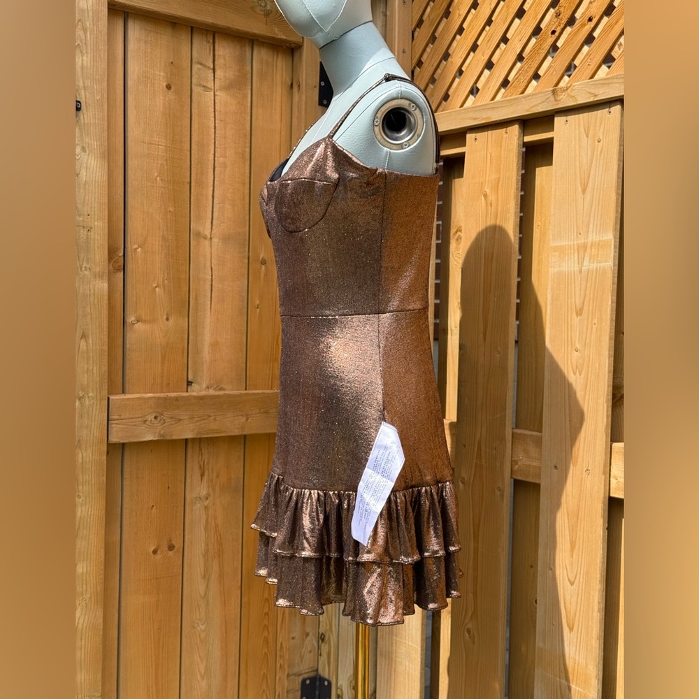 🆕 DRESS THE POPULATION 🧿 NWT Arden Fit and Flare Mini Dress, Brown Bronze Sz M - Picture 5 of 17